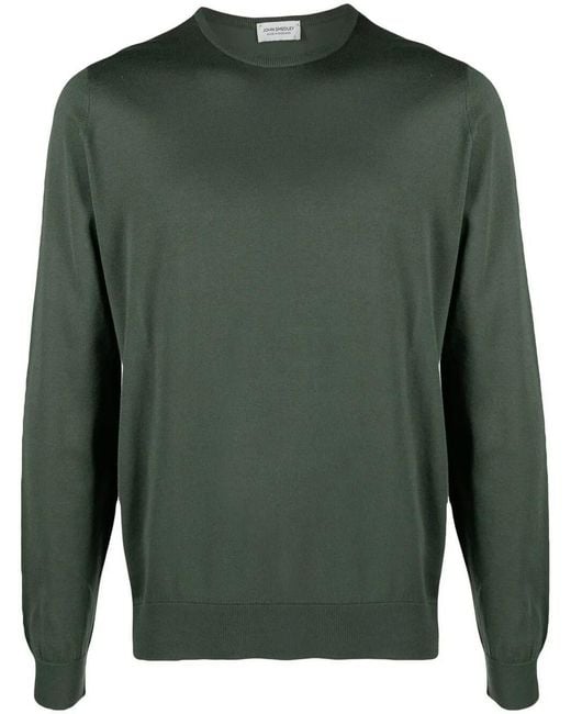 John Smedley Green Hatfield Long Sleeves Crewneck Pullover for men