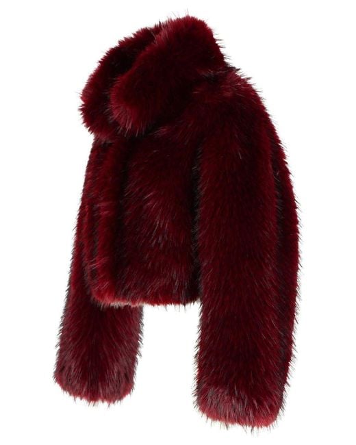 ROTATE BIRGER CHRISTENSEN Red 'salia' Burgundy Polyester Faux Fur Coat