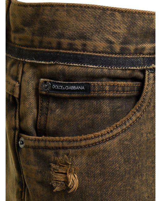 Dolce & Gabbana Natural Straight Jeans With Rips for men