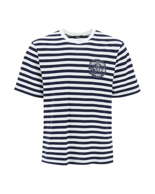 Versace Blue Nautical Stripe T Shirt for men