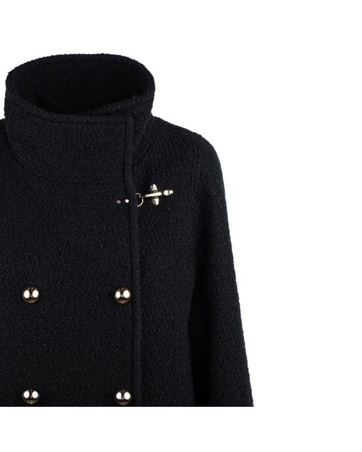 Fay Black Blue Double-breasted Wool Coat