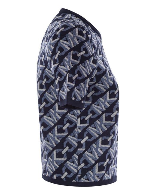 Michael Kors Blue Short-Sleeved Jacquard Pullover With Logo