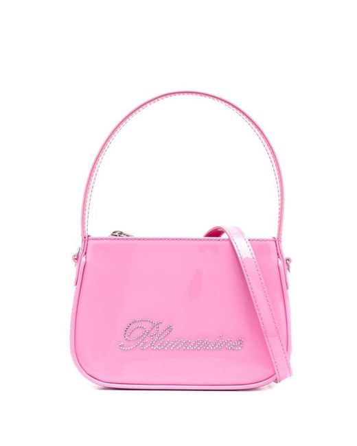 Blumarine Pink Logo Patent Leather Top-handle Bag