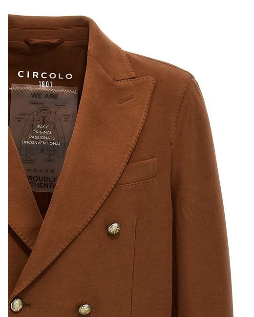 Circolo 1901 Brown Double-breasted Jersey Blazer for men