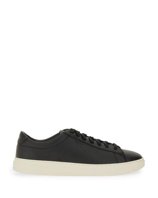 Boss Black Grained Leather Sneaker for men