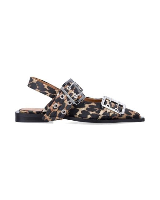 Ganni Brown Feminine Buckle Ballerinas With Pointed Toe