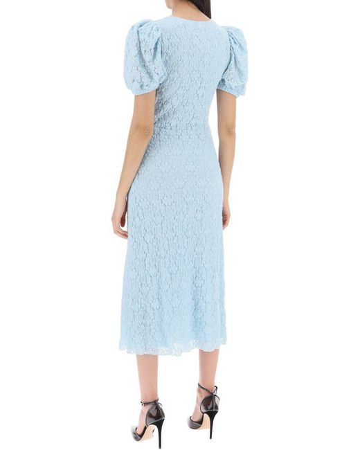 ROTATE BIRGER CHRISTENSEN Blue Midi Lace Dress With Puffed Sleeves