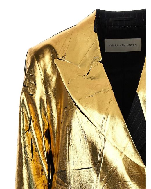 Dries Van Noten Metallic Laminated Pinstripe Blazer Jackets