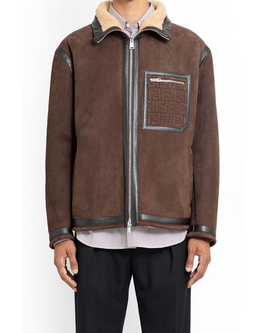 Fendi Brown Leather Jackets for men