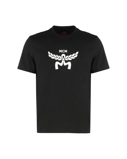 MCM Black Cotton Crew-Neck T-Shirt for men