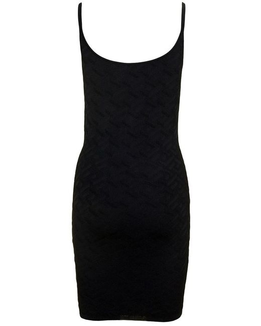 Versace Black 'la Greca' Knitted Mini Dress