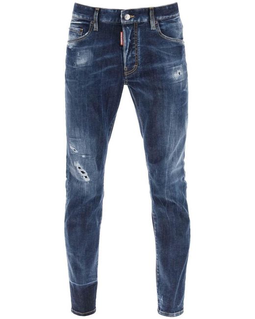 DSquared² Blue Dark Scar Wash Skater Jeans for men