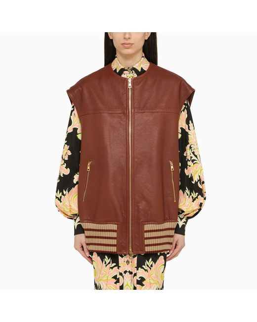 Etro Brown Leather Maxi Waistcoat