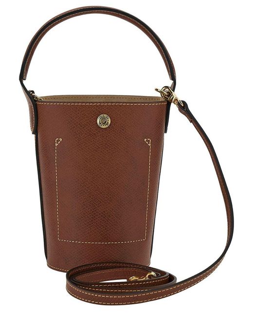 Longchamp 'xs Epure' Brown Bucket Bag With Embossed Logo In Leather Woman