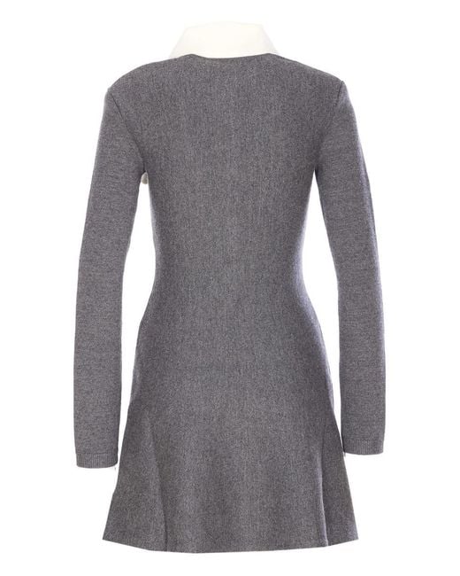 Self-Portrait Gray Crochet Flower Collared Knit Mini Dress