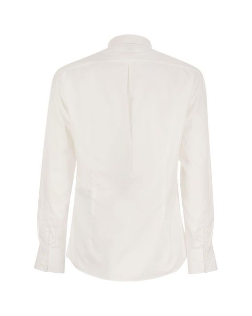 Brunello Cucinelli White Slim Fit Twill Shirt Button Down for men