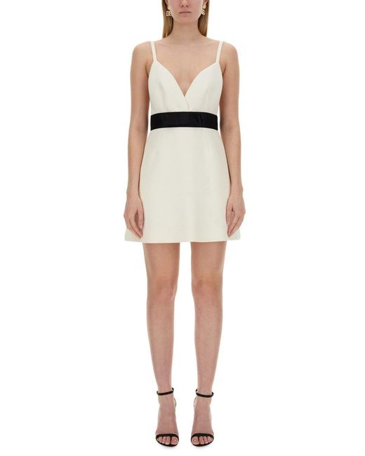 Dolce & Gabbana Natural Short Dress With Shoulder Straps And Satin Belt