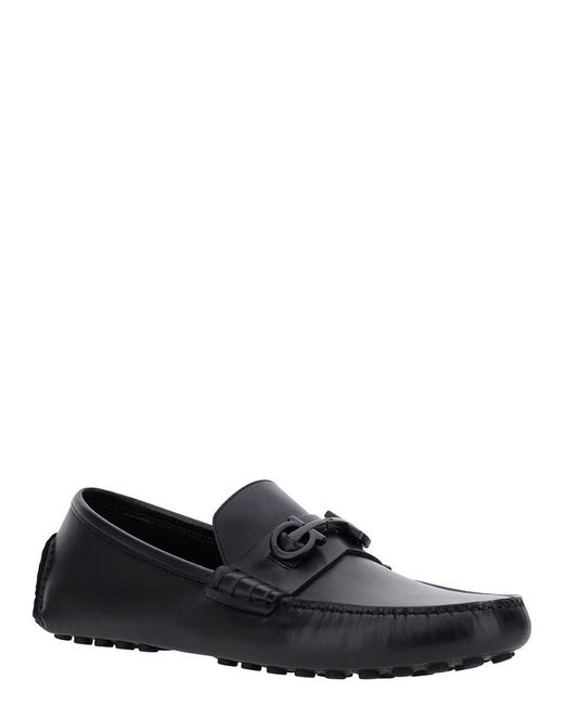 Ferragamo Black Loafers With Tonal Gancini Detail In Leather Man for men