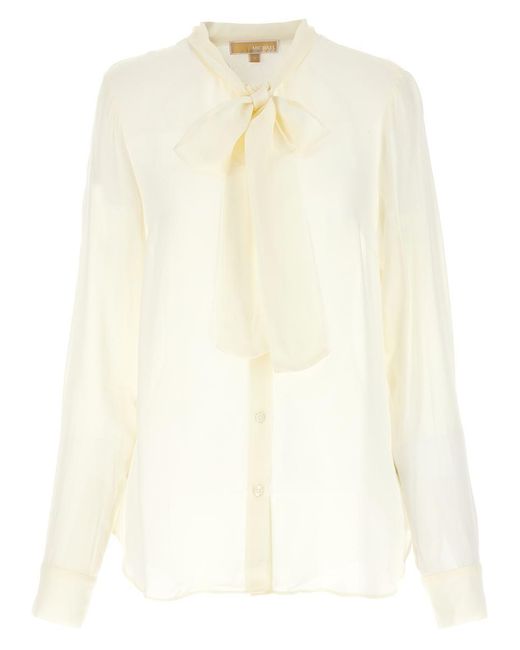 Michael Kors White Pussy Bow Blouse Shirt, Blouse