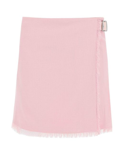 Burberry Pink Textured Wool Mini Kilt Skirt