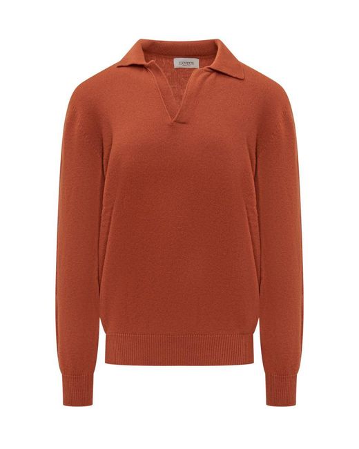 Laneus Orange Sweater With Collar And V-Neckline for men