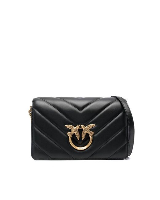 Pinko Black Leather Classic Love Click Shoulder Bag