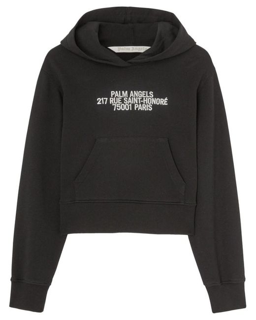 Palm Angels Black Cropped Hoodie With Embroidery