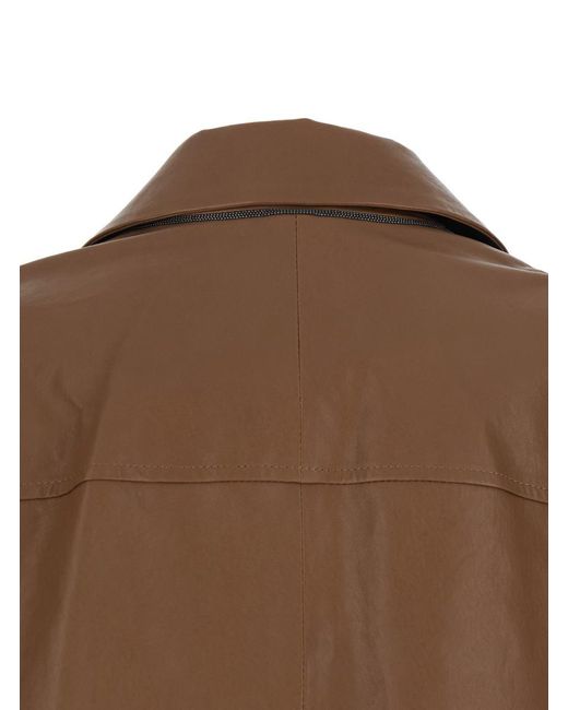 Brunello Cucinelli Brown Crop Jacket With Classic Lapels And Three-Quarter Sleeves