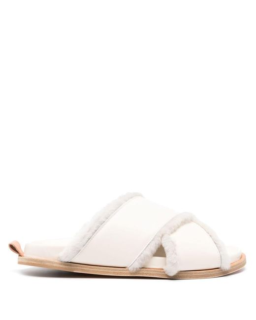 Forte Forte White Forte_forte Shierling And Leather Crossed Sandals Shoes