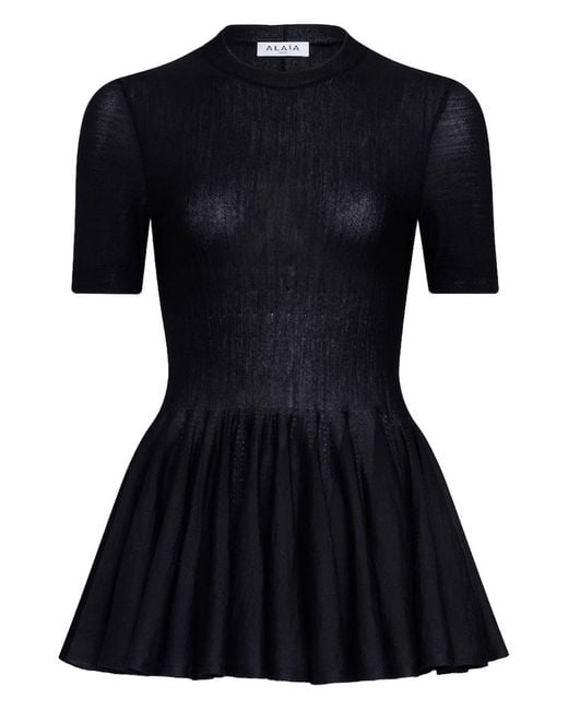 Alaïa Black Ultra Fine Wool Merino Peplum Top