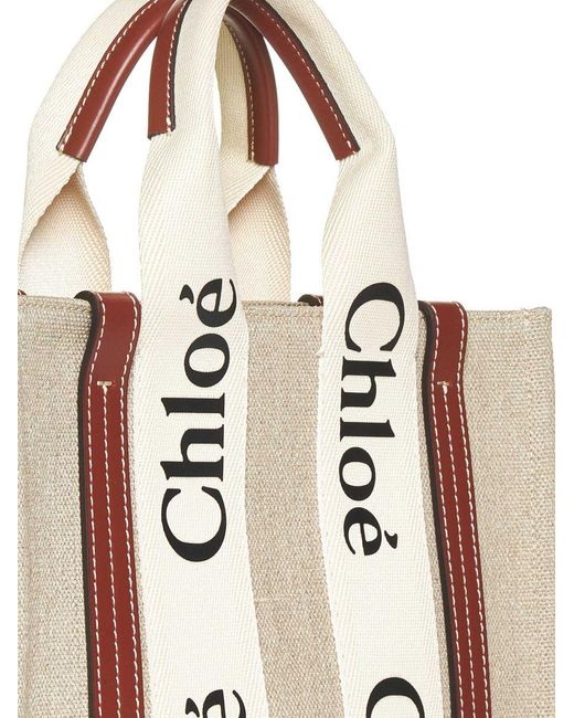 Chloé Natural Woody Mini Linen Tote Bag