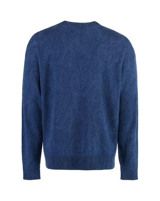 Etro Blue Crew-neck Wool Sweater for men