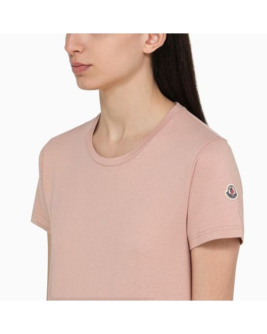 Moncler Pink T-Shirt With Logo Patch
