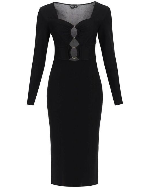 Tom Ford Black Knitted Midi Dress With Cut Outs