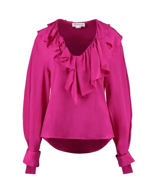 Victoria Beckham Pink Ruffled Silk Blouse