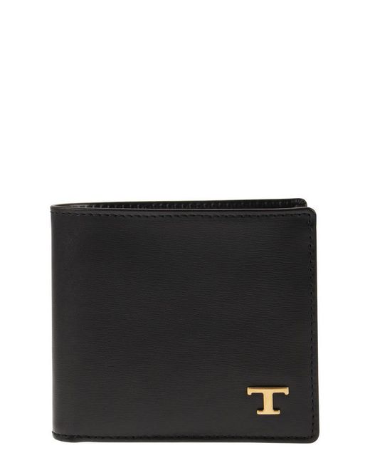 Tod's Black Leather Wallet With Logo for men