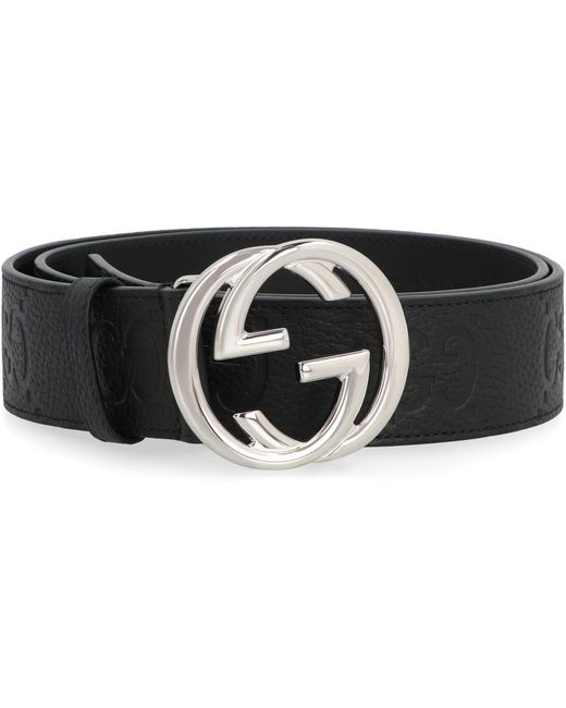 Gucci Black Grainy Leather Belt for men