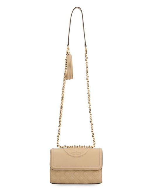 Tory Burch Natural Quilted Fleming Mini Shoulder Bag