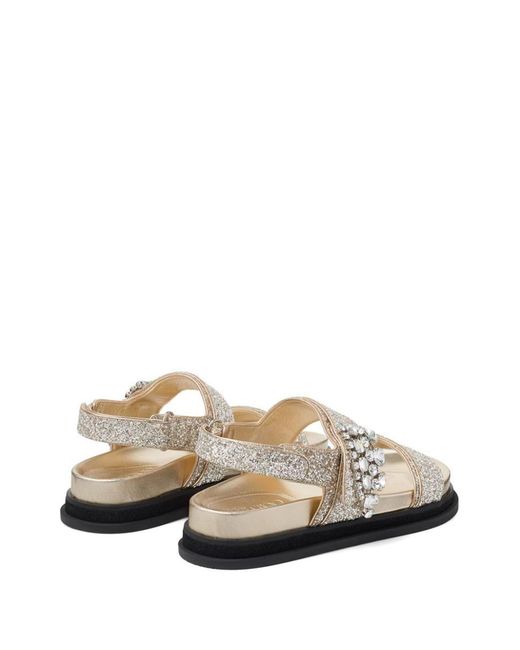 Jimmy Choo White Glittered Flat Sandals With Crystal Embellishment