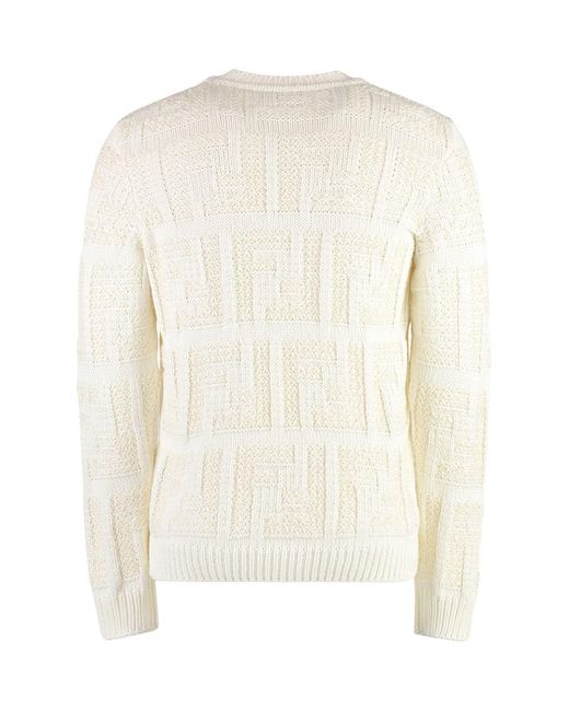 Fendi Natural Cotton Blend Crew-Neck Sweater for men