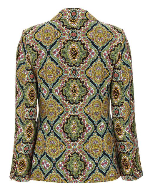Etro Green All Over Print Blazer Blazer And Suits