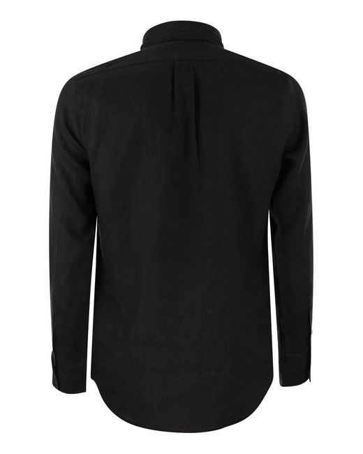 Polo Ralph Lauren Black Custom-Fit Linen Shirt for men