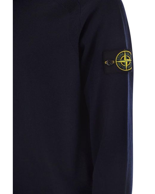Stone Island Blue Crew-Neck Jumper With Raglan Sleeves And Ribbed Edges for men