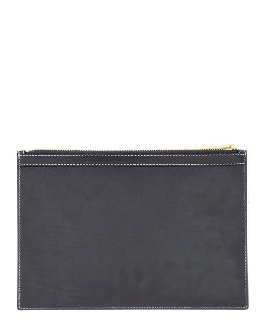 Thom Browne Gray Leather 4-Bar Pochettes for men