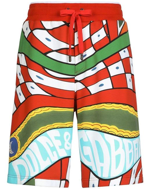 Dolce & Gabbana Green Abstract-pattern Drawstring Shorts for men