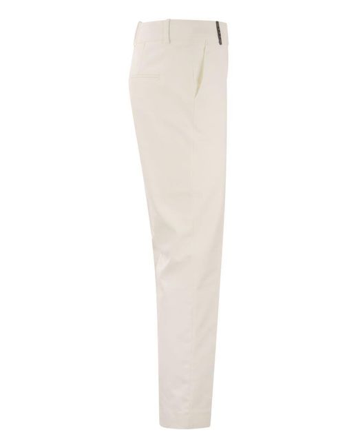 Peserico White Iconic Fit Trousers In Comfort Cotton Satin