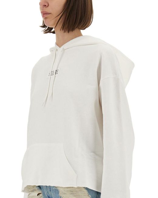 MM6 by Maison Martin Margiela White Drawstring Hooded Sweatshirt