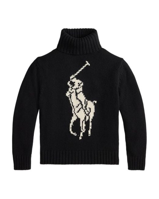 Polo Ralph Lauren Black Polo-Player Intarsia Wool Sweater