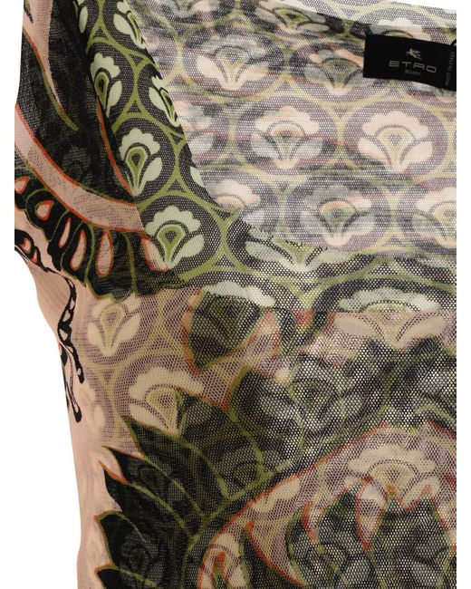 Etro Green Printed Tulle Top