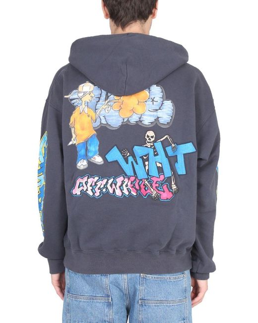 Off-White c/o Virgil Abloh Gray Printed Cotton Hoodie for men